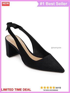 Faux Suede Pointed Toe Slingback Block Heel Pumps with Bowknot